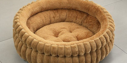 Large Removable Faux Rabbit Fur Round Pet Bed, Thick Cushion Moisture-Proof All Season Pet Rest Bed, Coffee, Size 2XL, 35.43x35.43x7.87in
