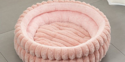 Large Removable Faux Rabbit Fur Round Pet Bed, Thick Cushion Moisture-Proof All Season Pet Rest Bed, Pink, Size 2XL, 35.43x35.43x7.87in