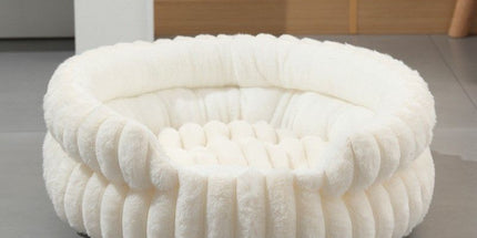 Oversized Removable Notch Style Round Pet Bed, Thick Cushion Moisture-Proof All Season Pet Nest, Cream White, Size 2XL, 35.43x35.43x7.87in