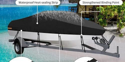 190T Polyester Taffeta V-Hull Boat Cover, Outdoor Dust, Sun & Rain Protection Yacht Protective Cover, Black, Fits 11-13FT, 420cm*270cm, Reliable Marine Storage Shield