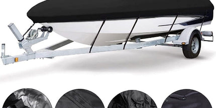 190T Polyester Taffeta Square Hull Boat Cover, Outdoor All Weather Yacht Cover With Sun & Rain Protection, Black, Fits 17-20FT, 625cm*360cm, Practical Marine Accessory