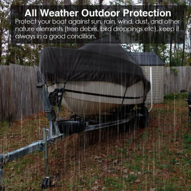 190T Polyester Taffeta Square Hull Boat Cover, Dustproof Waterproof Outdoor Vessel Protector, Black, Fits 21-24FT, 750cm*360cm, Heavy Duty Outdoor Boat Shield