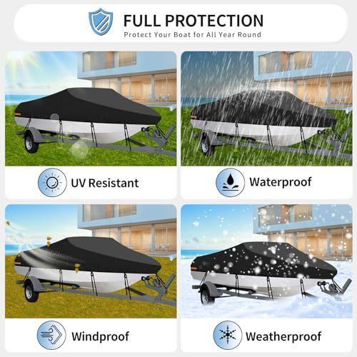 190T Polyester Taffeta Square Hull Boat Cover, UV Protective Outdoor Yacht Shield Against Rain & Dust, Silver Grey, Fits 21-24FT, 750cm*360cm, Light Tone Marine Cover