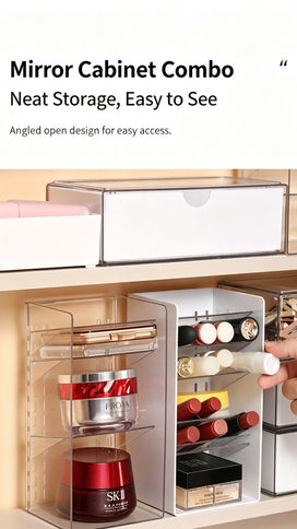 Clear Dual Compartment Front Flip Storage Box, Acrylic Cosmetic Organiser