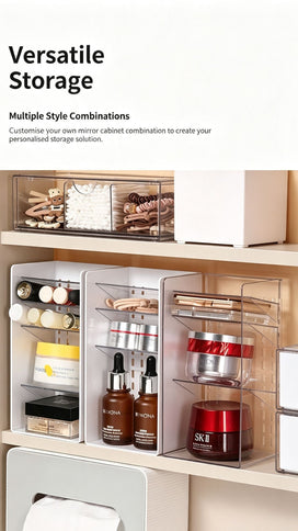 Clear Dual Compartment Front Flip Storage Box, Acrylic Cosmetic Organiser