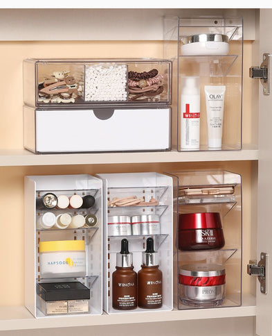 Clear Dual Compartment Front Flip Storage Box, Acrylic Cosmetic Organiser