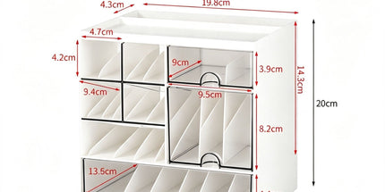 White Frame Drawer Organiser, 3 Drawers With Slant Grid, Multi Compartment Storage