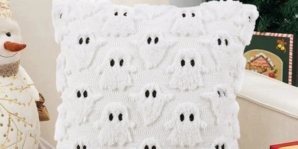2PCS Halloween Decor Short Plush Cushion Shell, White Ghost Pattern Pillow Cover, Ideal For Living Room Couch Decor, 45x45cm, Pillow Insert Not Included