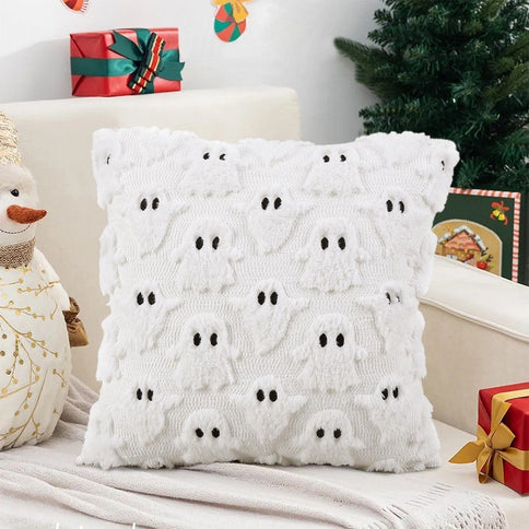 White 2pc Halloween Decor Short Plush Cushion Shell
