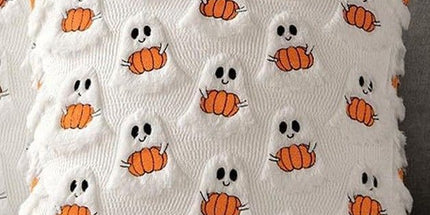 2PCS Short Plush Decorative Pillow Cover For Holiday Scene, Ghost Holding Pumpkin Printed Cushion Case, Home Interior Decoration, 45x45cm, Pillow Insert Not Included