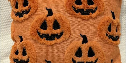 2PCS Festive Short Plush Cushion Cover, Expression Pumpkin Motif Pillow Shell, Halloween Household Sofa Ornament, 45x45cm, Pillow Insert Not Included