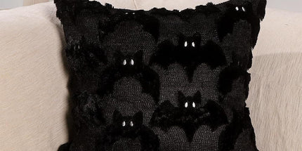 2PCS Short Plush Halloween Cushion Case, Bat Pattern Decorative Pillow Cover, For Living Room Bedroom Couch Layout, 45x45cm, Pillow Insert Not Included