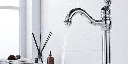 Retro Swivel Basin Mixer Tap, 360 Degree Rotating, Single Lever, High Spout, Hot and Cold Water, Chrome