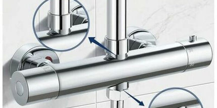 Thermostatic Column, Brass Shower Faucet High G3 4, Low G1 2, 26.4 mm, 21 mm, 150 mm