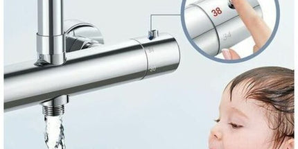 Thermostatic Column, Brass Shower Faucet High G3 4, Low G1 2, 26.4 mm, 21 mm, 150 mm