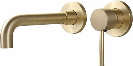 Gold Basin Mixer Tap Solid Brass Wall Mounted Bathroom Sink Faucet Brushed Brass Swivel Spout Basin Mixer Tap