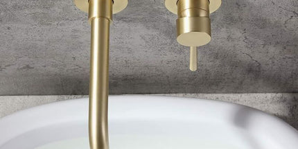 Gold Basin Mixer Tap Solid Brass Wall Mounted Bathroom Sink Faucet Brushed Brass Swivel Spout Basin Mixer Tap