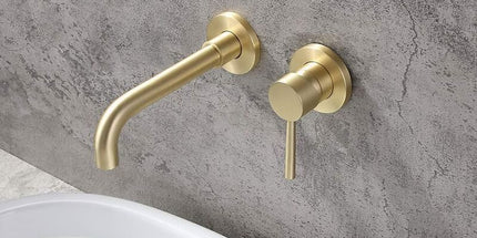 Gold Basin Mixer Tap Solid Brass Wall Mounted Bathroom Sink Faucet Brushed Brass Swivel Spout Basin Mixer Tap