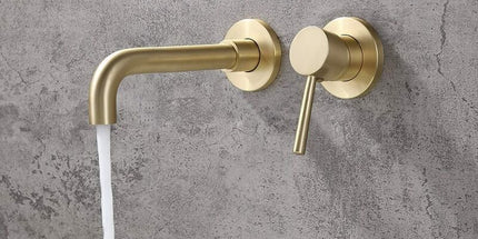 Gold Basin Mixer Tap Solid Brass Wall Mounted Bathroom Sink Faucet Brushed Brass Swivel Spout Basin Mixer Tap
