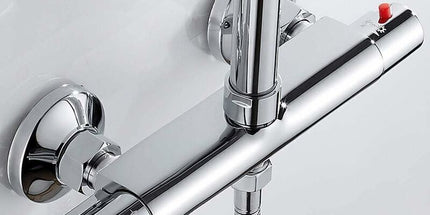 Thermostatic Shower Mixer 2 Outlets High and Low Anti-Scald Mixer Tap in Chrome Brass for Bathroom Bathtub