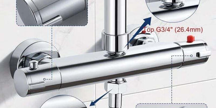 Thermostatic Shower Mixer 2 Outlets High and Low Anti-Scald Mixer Tap in Chrome Brass for Bathroom Bathtub