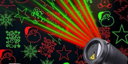Christmas Laser Projector Lights with Remote Control, Red & Green LED Star Laser Projection Lamp, Waterproof Outdoor Xmas Decor Light with Santa Snowflake Tree Bell Gingerbread Patterns for Yard Garden Party