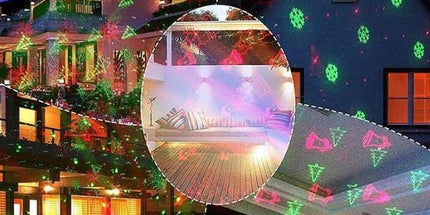 Christmas Laser Projector Lights with Remote Control, Red & Green LED Star Laser Projection Lamp, Waterproof Outdoor Xmas Decor Light with Santa Snowflake Tree Bell Gingerbread Patterns for Yard Garden Party