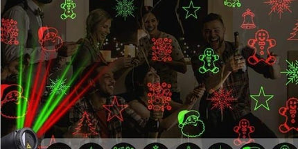 Christmas Laser Projector Lights with Remote Control, Red & Green LED Star Laser Projection Lamp, Waterproof Outdoor Xmas Decor Light with Santa Snowflake Tree Bell Gingerbread Patterns for Yard Garden Party