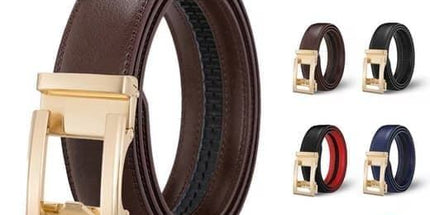 Unisex Double‑Sided Leather Ratchet Belt, Hole‑Free Adjustable Alloy Buckle for Men & Women(Brown）