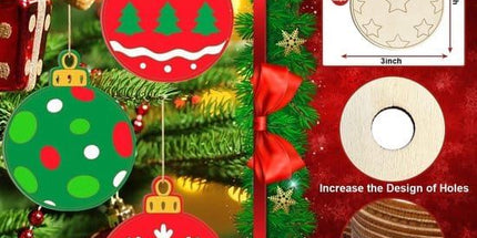 40Pcs DIY Wooden Christmas Ornaments, Unfinished Wood Baubles for Xmas Tree Party Decorations, Christmas Gift