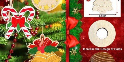 40Pcs DIY Wooden Christmas Ornaments, Unfinished Wood Baubles for Xmas Tree Party Decorations, Christmas Gift