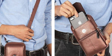 Men’s Leather Phone Waist Bag, Vertical Belt Pouch, Multi‑Purpose Crossbody Shoulder Smartphone Holder