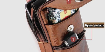 Men’s Leather Phone Waist Bag, Vertical Belt Pouch, Multi‑Purpose Crossbody Shoulder Smartphone Holder