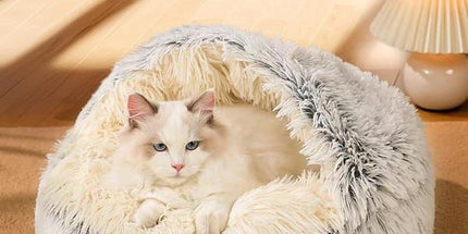 Cave Cat Bed 40cm, Donut Calming Anti‑Anxiety Pet Bed, Grey‑White for Cats & Small Dogs