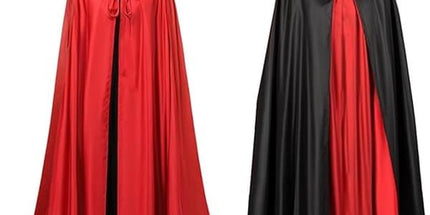 Reversible Hooded Long Cape, Black & Red Double‑Sided Unisex Cloak, Halloween Cosplay Costume for Vampire Reaper Witch Pirate