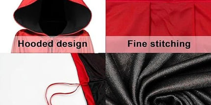 Reversible Hooded Long Cape, Black & Red Double‑Sided Unisex Cloak, Halloween Cosplay Costume for Vampire Reaper Witch Pirate