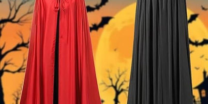 Reversible Hooded Long Cape, Black & Red Double‑Sided Unisex Cloak, Halloween Cosplay Costume for Vampire Reaper Witch Pirate