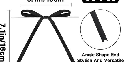 Twist Tie Bows 5x7Inch - 30Pcs Premade Black Gift Bow for Cake Gift Wrapping Balloon Craft Treat Bag Black Satin Ribbon Bows for Wedding Baby Shower Birthday Party Halloween Christmas Decor