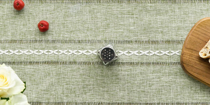 Sage Green Rustic Cotton Linen Table Runner, Seasonal Embroidered Hollow Kitchen Dining Table Decoration for Home Party Decor 13x72 Inch