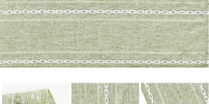 Sage Green Rustic Cotton Linen Table Runner, Seasonal Embroidered Hollow Kitchen Dining Table Decoration for Home Party Decor 13x72 Inch