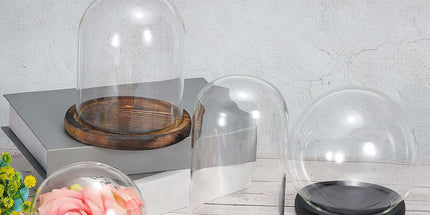Glass Dome with Black Wooden Base - Clock Shaped Display Case - Home Decor - Desk Ornament - Christmas Decoration for Indoor Use