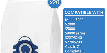 20 Pack 3D Airclean GN Vacuum Cleaner Bags and 20 Pack FJM Vacuum Bags Compatible with Miele Canister Vacuum Cleaner