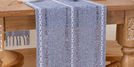 Farmhouse Table Runner 108 inches Macrame Woven Coffee Table Runner Cotton Rustic Fall Thanksgiving Table Runner with Tassels for Boho Home Decor Living Dining Room 13x108 inches Dusty Blue