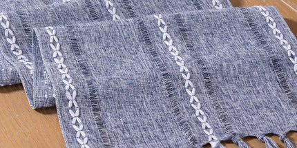 Farmhouse Table Runner 108 inches Macrame Woven Coffee Table Runner Cotton Rustic Fall Thanksgiving Table Runner with Tassels for Boho Home Decor Living Dining Room 13x108 inches Dusty Blue
