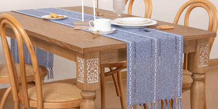 Farmhouse Table Runner 108 inches Macrame Woven Coffee Table Runner Cotton Rustic Fall Thanksgiving Table Runner with Tassels for Boho Home Decor Living Dining Room 13x108 inches Dusty Blue