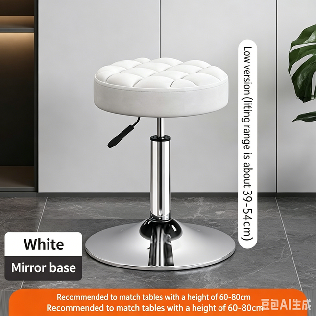 Nappa Leather Adjustable Swivel Bar Stool - 360° Rotation Gas Lift Counter Chair with White Mirror Base - Modern Vanity Seat for Kitchen Island Home Pub