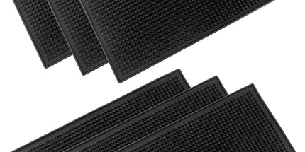12"x6" Black Rubber Bar Mat – 6 Pack Non-Slip Drainage Pad for Coffee Stations, Home Bars & Kitchens