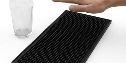 12"x6" Black Rubber Bar Mat – 6 Pack Non-Slip Drainage Pad for Coffee Stations, Home Bars & Kitchens