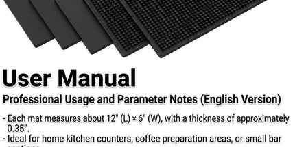 12"x6" Black Rubber Bar Mat – 6 Pack Non-Slip Drainage Pad for Coffee Stations, Home Bars & Kitchens