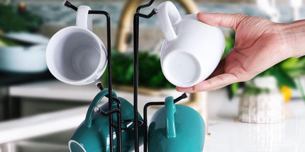 Mug Tree for Large Cups, Counter Coffee Mug Holder with 6 Hooks, Metal Coffee Cup Holder Tree, Standing Rack for Countertop, Kitchen Counter Decor, Black